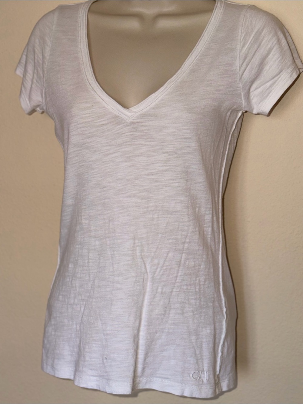 Gilly Hicks XSmall White V-Neck Burnout Short Sleeve Tee - Picture 7 of 13